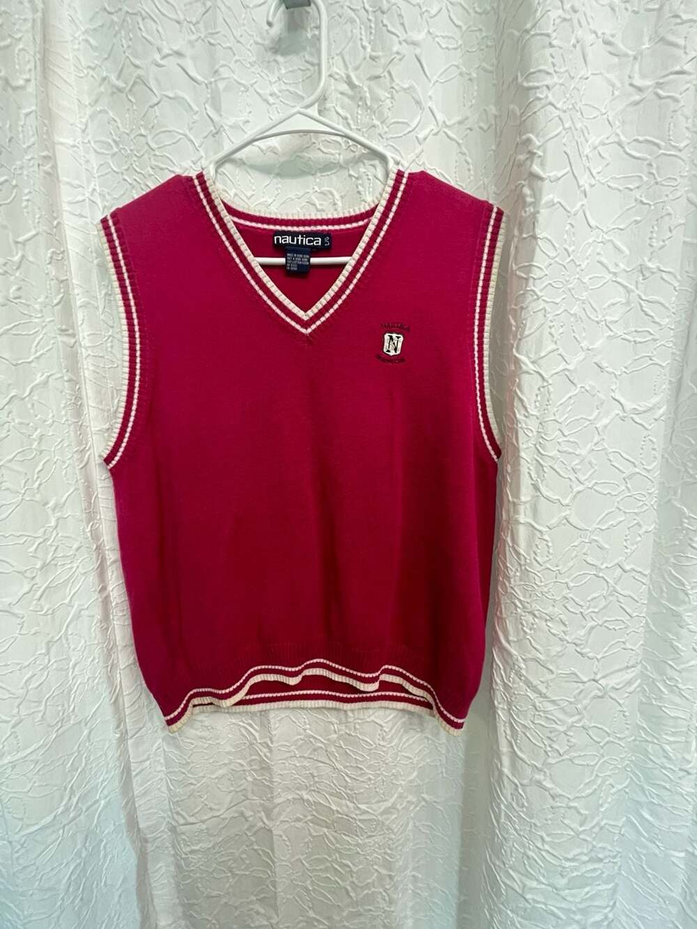 Vintage Nautica Sweater Vest Size Large Pink Cotton V-Neck Preppy